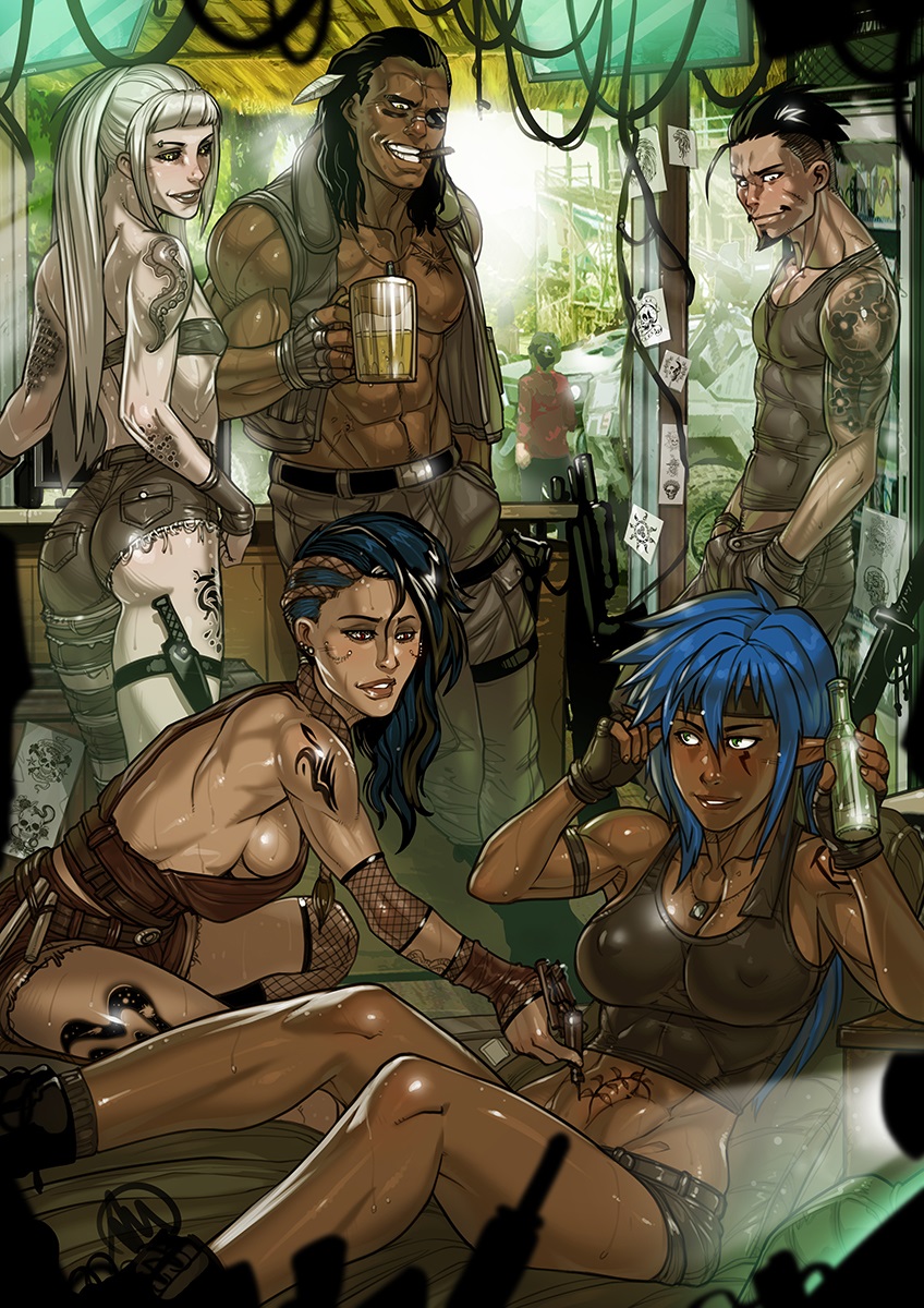 Baptized by Fire

Commission based on the characters of the commissioner, from the Pen &amp; Paper RPG MERCs (made by me!).

Erin, the commissioner OC, is in the company of her MERCS teammates. At the time she was a recruit, promising but still not “part of the team,” and after a