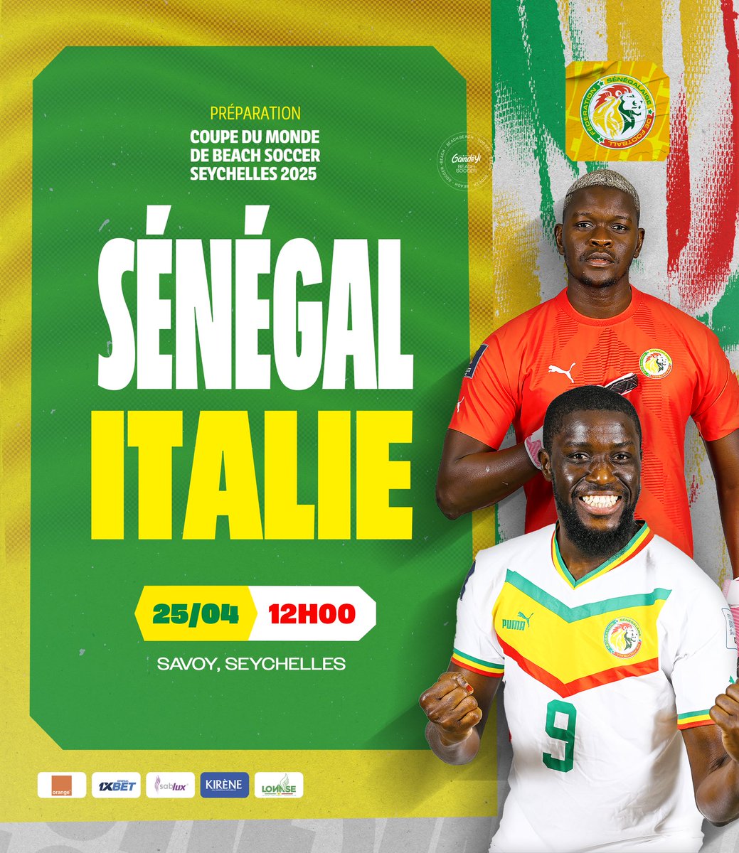 Fsfofficielle's tweet photo. JOUR DE MATCH | Dans le cadre de sa préparation pour la Coupe du Monde de Beach Soccer, le Senegal affronte à midi l’Italie en amical à Savoy aux Seychelles. 

#SENITA | #FriendlyGame 🏖️⚽️ https://t.co/01p4zpyjYa
