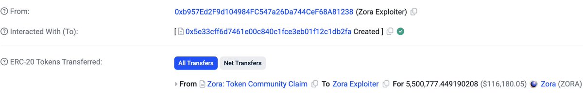 🚨 Security alert 🚨 Yesterday, Zora airdrop contract was exploited for 5.5m $ZORA, which then were swapped to 66.7 ETH (~$117k).

Today attackers again exploited contract this time for only $13k worth of $ZORA.

Funds were bridged to Ethereum via Across and deposited to Tornado.