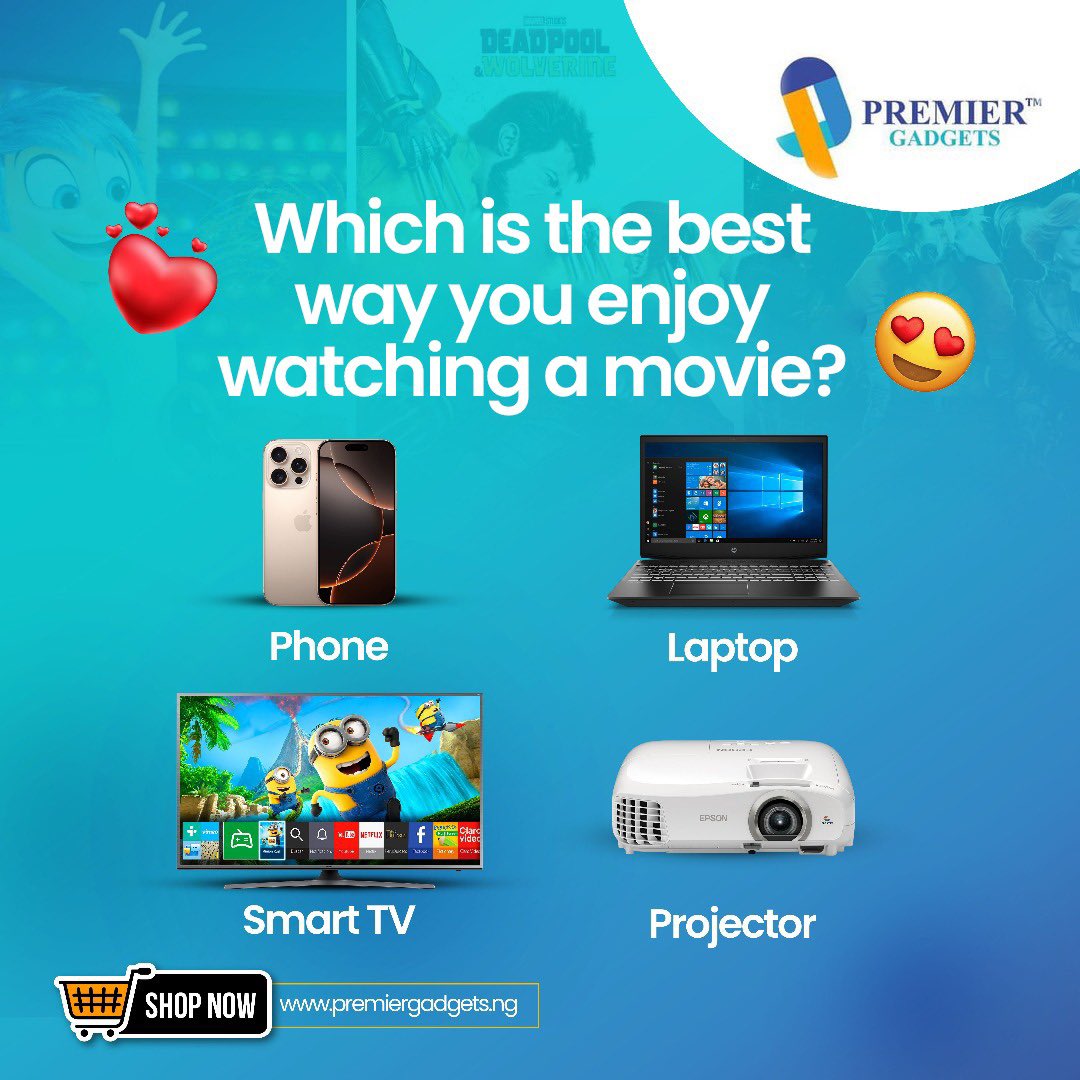 PremierGadgetsN's tweet photo. TGIF!
The weekend is here—so tell us, what would you love to watch a movie on?

A sleek laptop, a crisp tablet, or a big-screen smart TV?
Whatever your vibe, we’ve got the perfect gadget for it at PremierGadgetsNG.

Shop now: https://t.co/sQ25beWgwi
#TGIFVibes #Pahalgam https://t.co/xvniGGtBvu