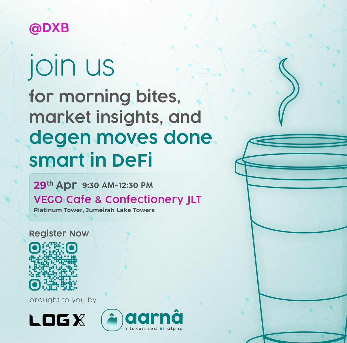 Spending next week in Dubai, engaging with founders, builders, and degens on what the next chapter of finance could look like when AI meets DeFi. Also with some tradfi investors!

🍷un#DXB — joining <a href="/MaxLi_Columbia/">Max Li</a> and <a href="/x10xalex/">Alex Buelau</a> for an evening of candid conversations around AI,
