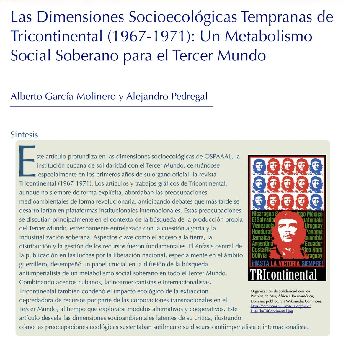 Isandlwana🔻🇵🇸 (@alejopedregal) on Twitter photo <a href="/JS_LivingWages/">Jus Semper</a> ha hecho una traducción del artículo sobre las dimensiones socioecológicas tempranas de Tricontinental que <a href="/AliLaaPointe/">Alberto García Molinero</a> y yo publicamos en <a href="/Agrarian_South/">Agrarian South Network</a>.
Un verdadero lujazo. ¡Mil gracias, compañeros!
Disponible para descarga aquí: jussemper.org/Inicio/Recurso… <a href="/JS_LivingWages/">Jus Semper</a> ha hecho una traducción del artículo sobre las dimensiones socioecológicas tempranas de Tricontinental que <a href="/AliLaaPointe/">Alberto García Molinero</a> y yo publicamos en <a href="/Agrarian_South/">Agrarian South Network</a>.
Un verdadero lujazo. ¡Mil gracias, compañeros!
Disponible para descarga aquí: jussemper.org/Inicio/Recurso…