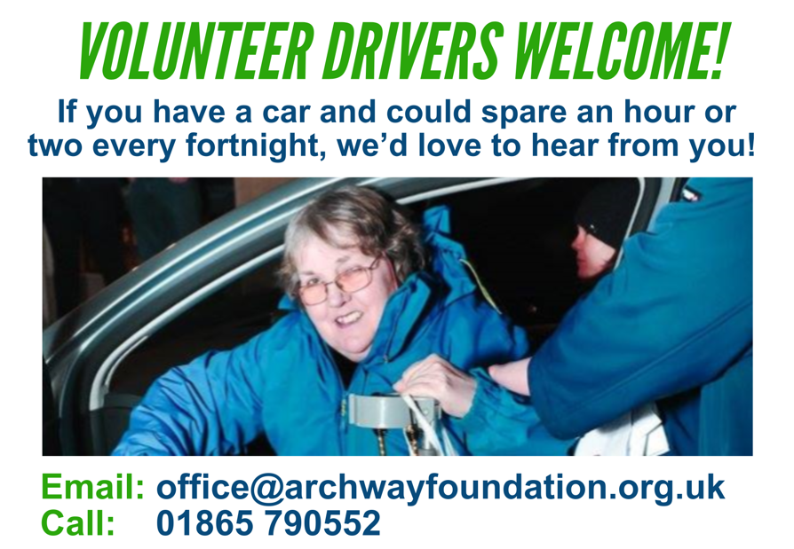 Archway is currently looking for #volunteer drivers to help someone who is on their own to get a supportive social group the #Oxford area. Training, support and mileage available - we'd love to hear from you! 🚗💚💙 Email: anna@archwayfoundation.org.uk <a href="/OxTweets/">OxTweets</a>