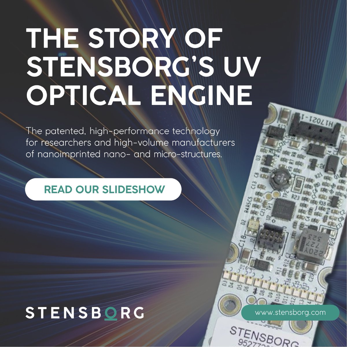 Stensborg's tweet image. THE STORY OF OUR UV #OpticalEngine &amp;gt;&amp;gt;

For 20+ years, Stensborg has made #NanoimprintLithography production more accessible and adaptable. Our precise #RNIL systems support everything from lab-scale prototyping to high-volume #Nanofabrication. 

READ HOW: bit.ly/3YP7tGi