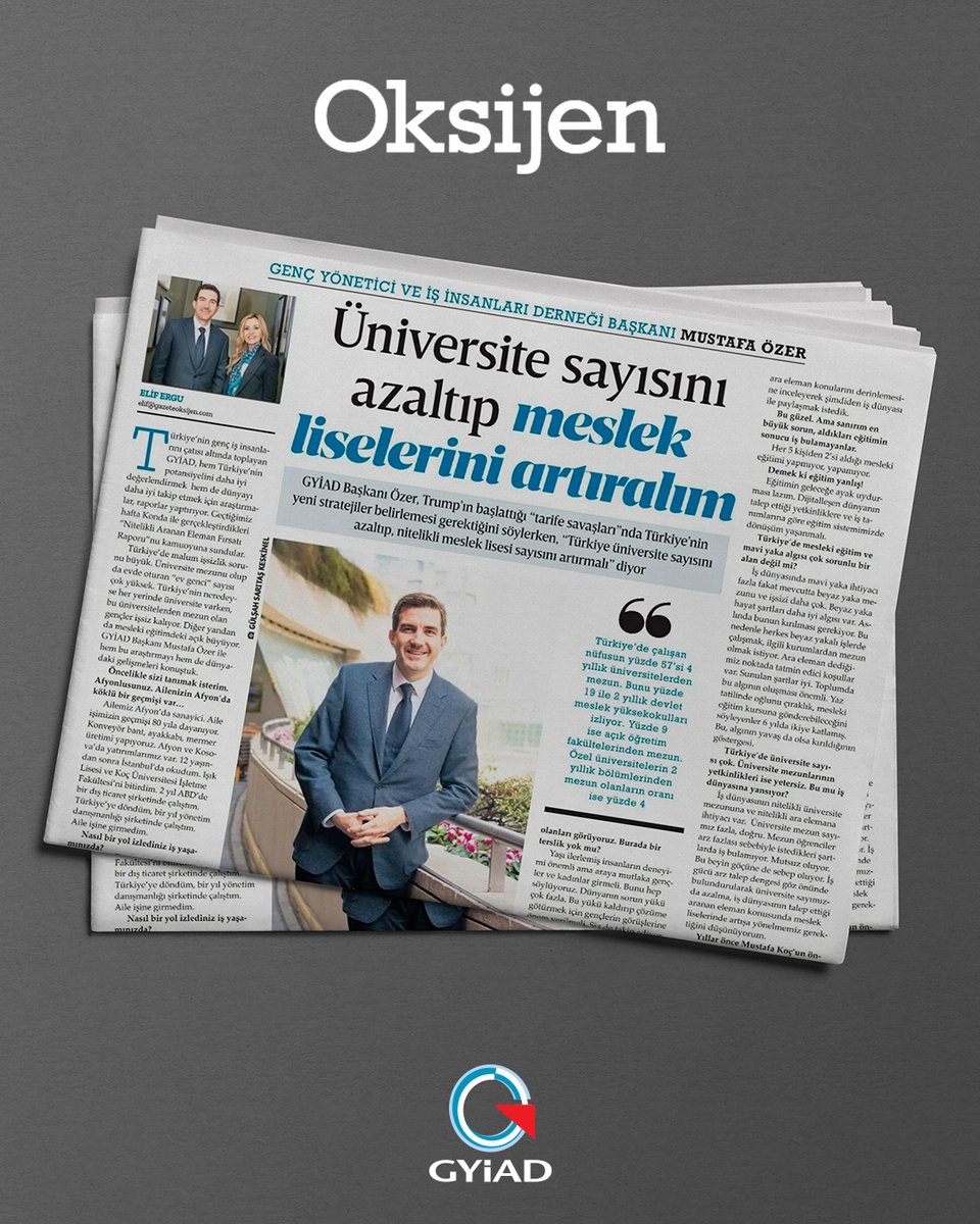 Yönetim Kurulu Başkanımız <a href="/mustafa_ozerrr/">Mustafa Özer</a> , <a href="/GazeteOksijen/">Oksijen</a>  yazarı <a href="/ElifErguDemiral/">Elif Ergu Demiral</a>  ile gerçekleştirdiği röportajda GYİAD’ın vizyonu, yürüttüğü projeler, kendi kariyer yolculuğu ve “Dijitalleşen Dünyada Nitelikli Aranan Eleman Fırsatı” raporu üzerine önemli değerlendirmelerde