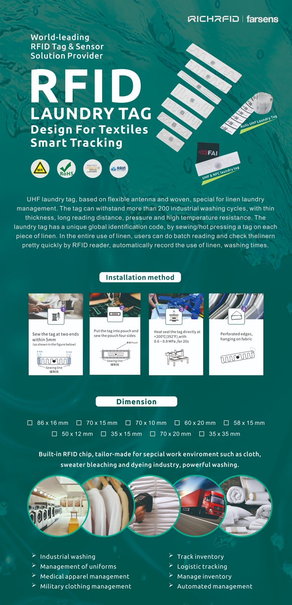 RFID laundry tag,many options,such as different dimensions,sewing and heat sealing,dual(HF+UHF) band,in roll type,etc. #RFID #RFIDtag #RFIDtransponder #IoT #AutoID #Laundry #UHF #RAINRFID #SmartTags #richrfid More info:richrfid.com/product/list/#…