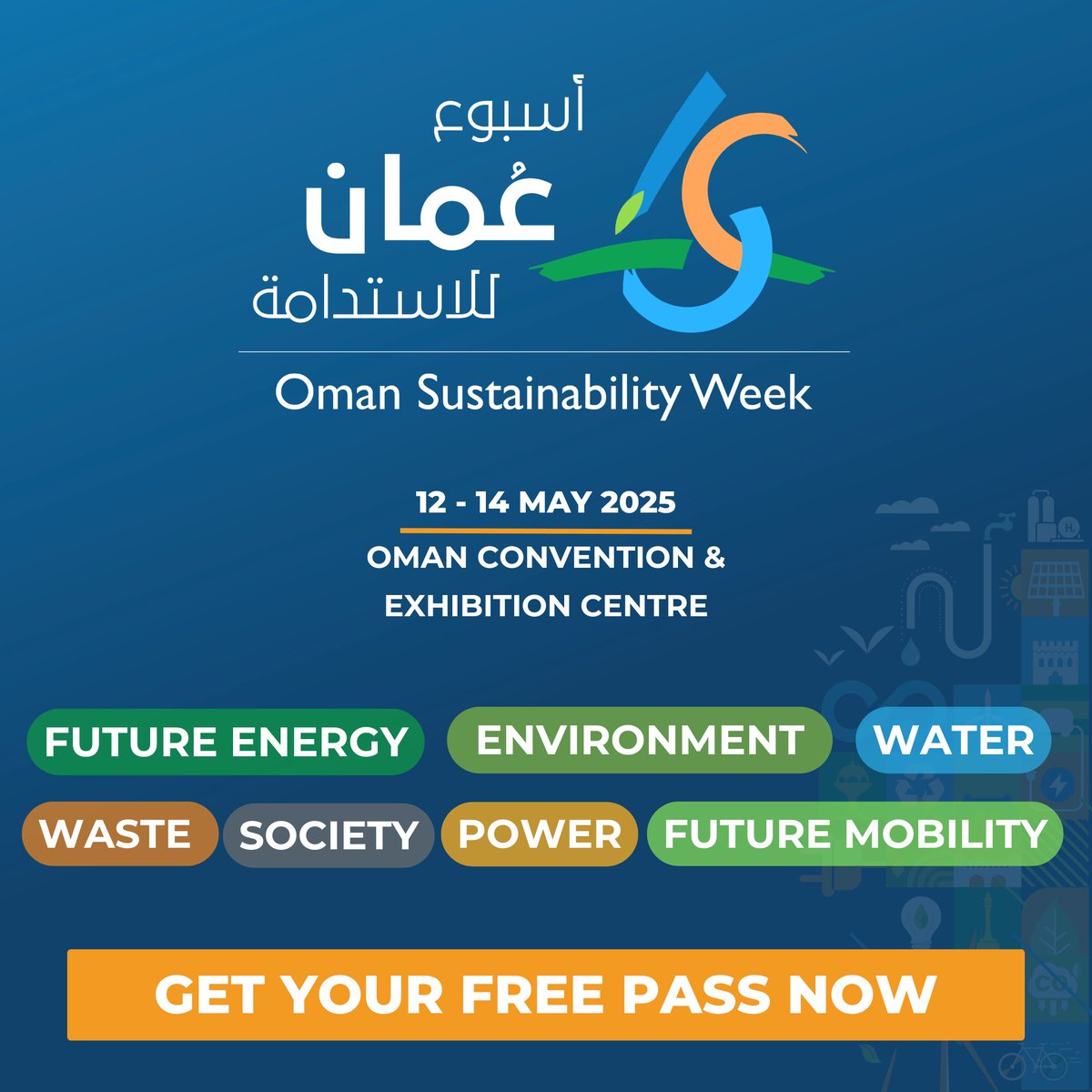 Your journey toward a greener future starts here!🌱

Join Oman Sustainability Week 2025 to discover exciting innovations, connect with key stakeholders and policy makers and learn about how you can contribute towards the Sultanate's goals for a sustainable nation.

👉 Get your