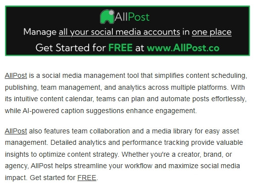 useAllPost's tweet image. Exciting news! 🎉
We’re featured on @ntbts_news @hackSultan today!
Check us out at allpost.co and start managing all your social media from one spot—for FREE! 🙌
Let’s simplify your social game together!
#SocialMediaMadeEasy