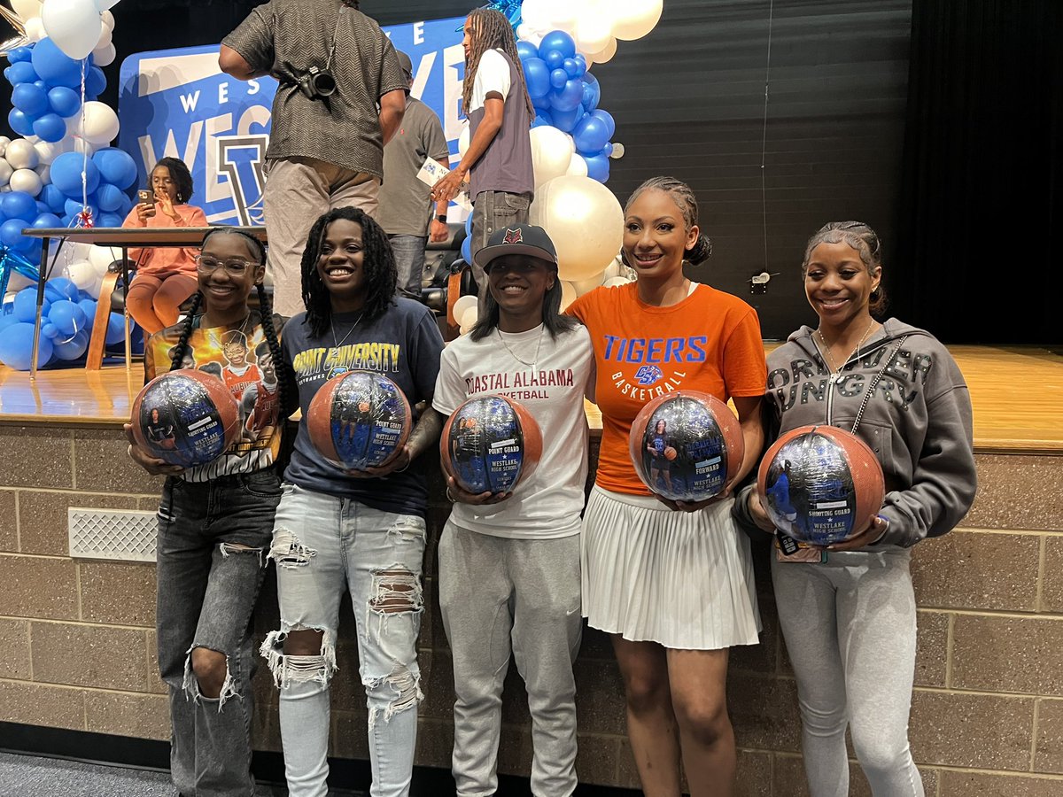 Sign it‼️ 4 full scholarships for our seniors to advance their academic and athletic careers.📚 Toccara Stagnaro, Baliegh Lett, Imani Dennard, &amp; Gabrielle Palmore it’s an honor to have prepared you on the court &amp; in the classroom for a promising future 💙🦁
