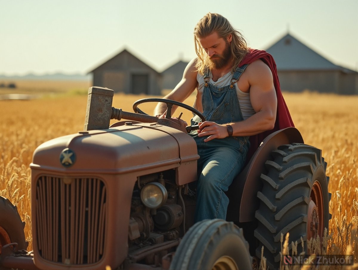 NickZhukoff's tweet photo. Thor ditched lightning for plowing.
Mjolnir now starts tractors on the first try. ⚡🚜
#Thor #FarmLife #SuperheroOnDuty #MjolnirPower #RuralLegends #AIart #HumorArt https://t.co/Q8FXul6bSP