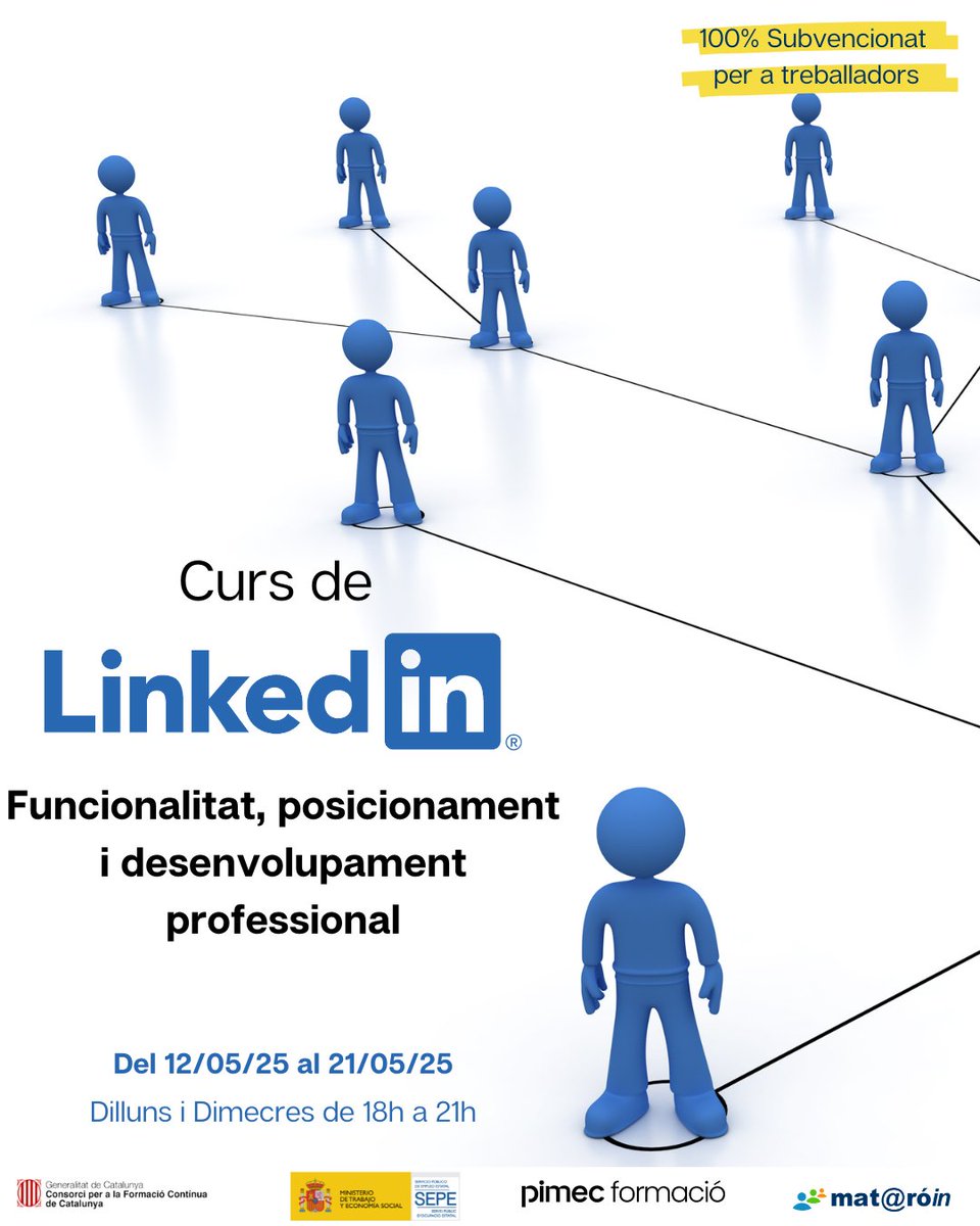 Vols millorar la teva presència a 𝐋𝐢𝐧𝐤𝐞𝐝𝐈𝐧?🔍💼 Aprèn a generar 𝘪𝘯𝘵𝘦𝘳𝘢𝘤𝘤𝘪𝘰𝘯𝘴 𝘥𝘦 𝘷𝘢𝘭𝘰𝘳 i a aprofitar totes les 𝘧𝘶𝘯𝘤𝘪𝘰𝘯𝘢𝘭𝘪𝘵𝘢𝘵𝘴 per impulsar el teu negoci. 📈🚀⁣
⁣
📌 12 h | Mataró⁣
⁣
👤 @dolors_guillen⁣
