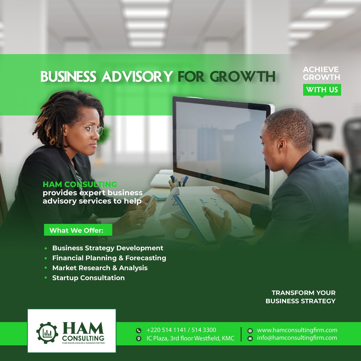 ConsultingHam's tweet photo. Achieve Growth with Expert Guidance!

HAM Consulting offers strategic business advisory services to help you grow.

#BusinessStrategy #MarketResearch #StartupSupport #HAMConsulting #TheGambia https://t.co/EKqs8TF63D