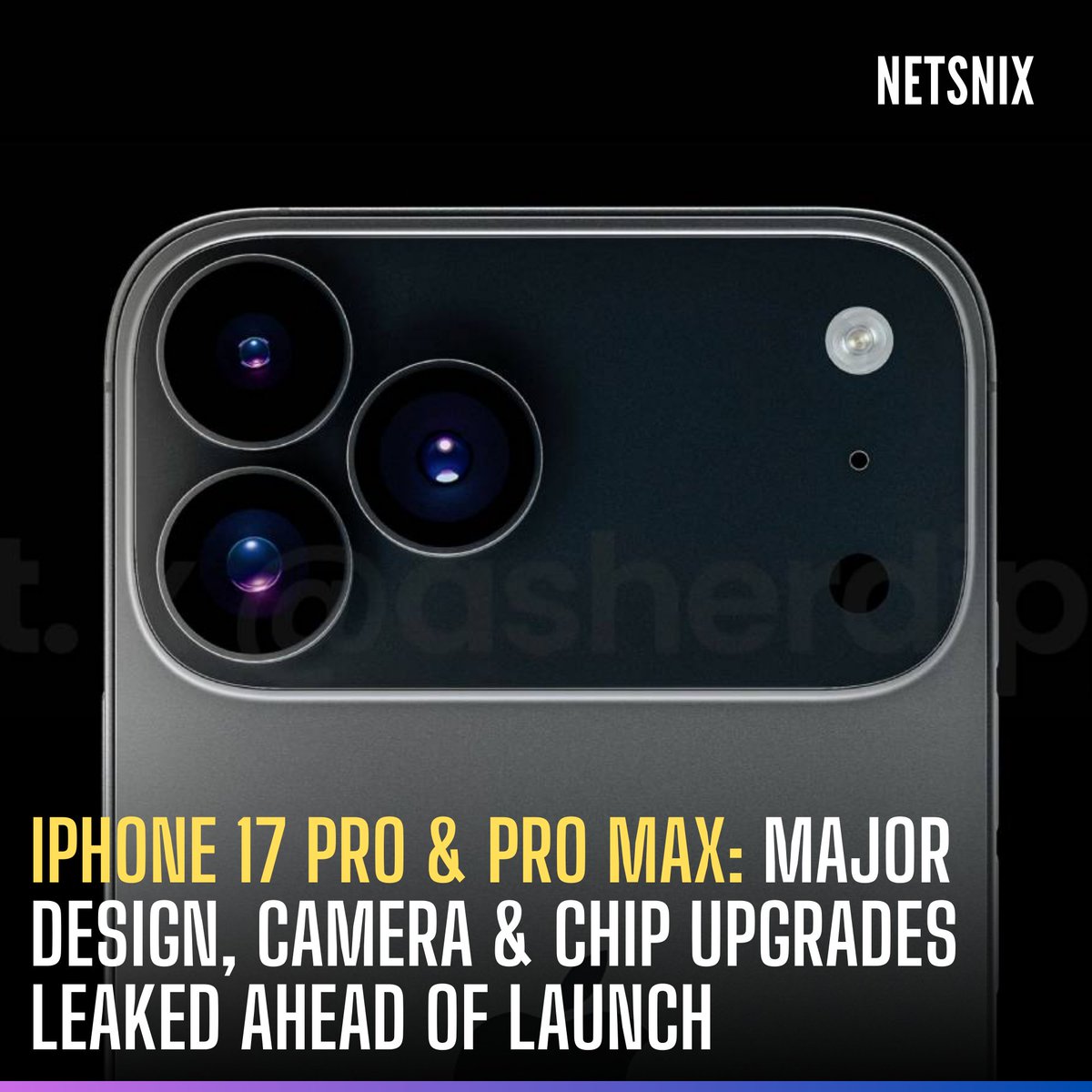 webrism_'s tweet photo. 🚨 iPhone 17 Pro & Pro Max Leaks Are In!
Launching Sept '25, with bold design changes, 48MP telephoto lens, A19 Pro chip, 12GB RAM, 8K video & scratch-proof screen!
Prices may rise 📈 Get ready for the future of iPhones!💥📱
#iPhone17Pro #AppleLeaks #TechNews #NetSnix https://t.co/9LGehIie5b