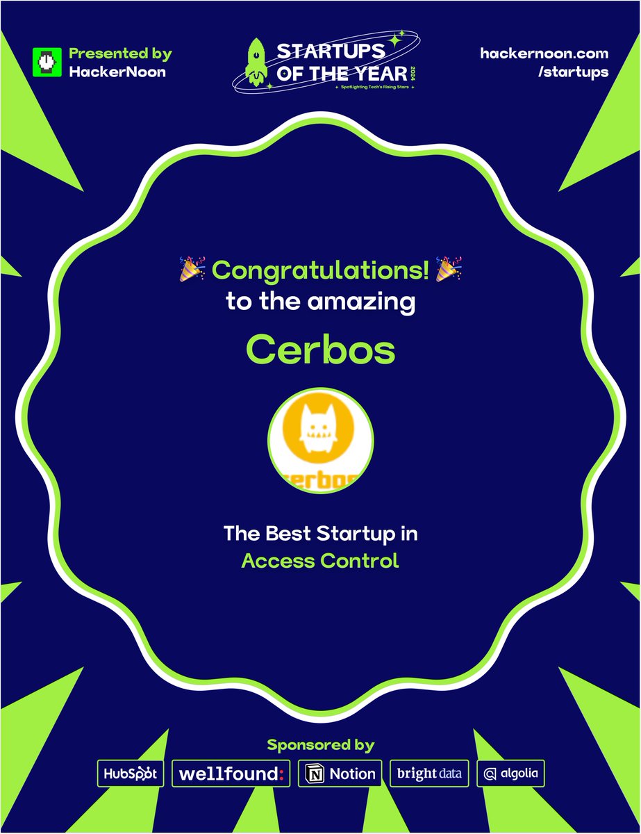 Cerbos (@cerbosdev) on Twitter photo 🥳 Cerbos is <a href="/hackernoon/">HackerNoon | Learn Any Technology</a>'s Startup of the Year 2024 in Access Control
Huge thanks to everyone for the support!
This isn’t just a win for Cerbos—it’s a signal that the community is paying serious attention to the problem of authorization.
Onward 🚀 🥳 Cerbos is <a href="/hackernoon/">HackerNoon | Learn Any Technology</a>'s Startup of the Year 2024 in Access Control
Huge thanks to everyone for the support!
This isn’t just a win for Cerbos—it’s a signal that the community is paying serious attention to the problem of authorization.
Onward 🚀