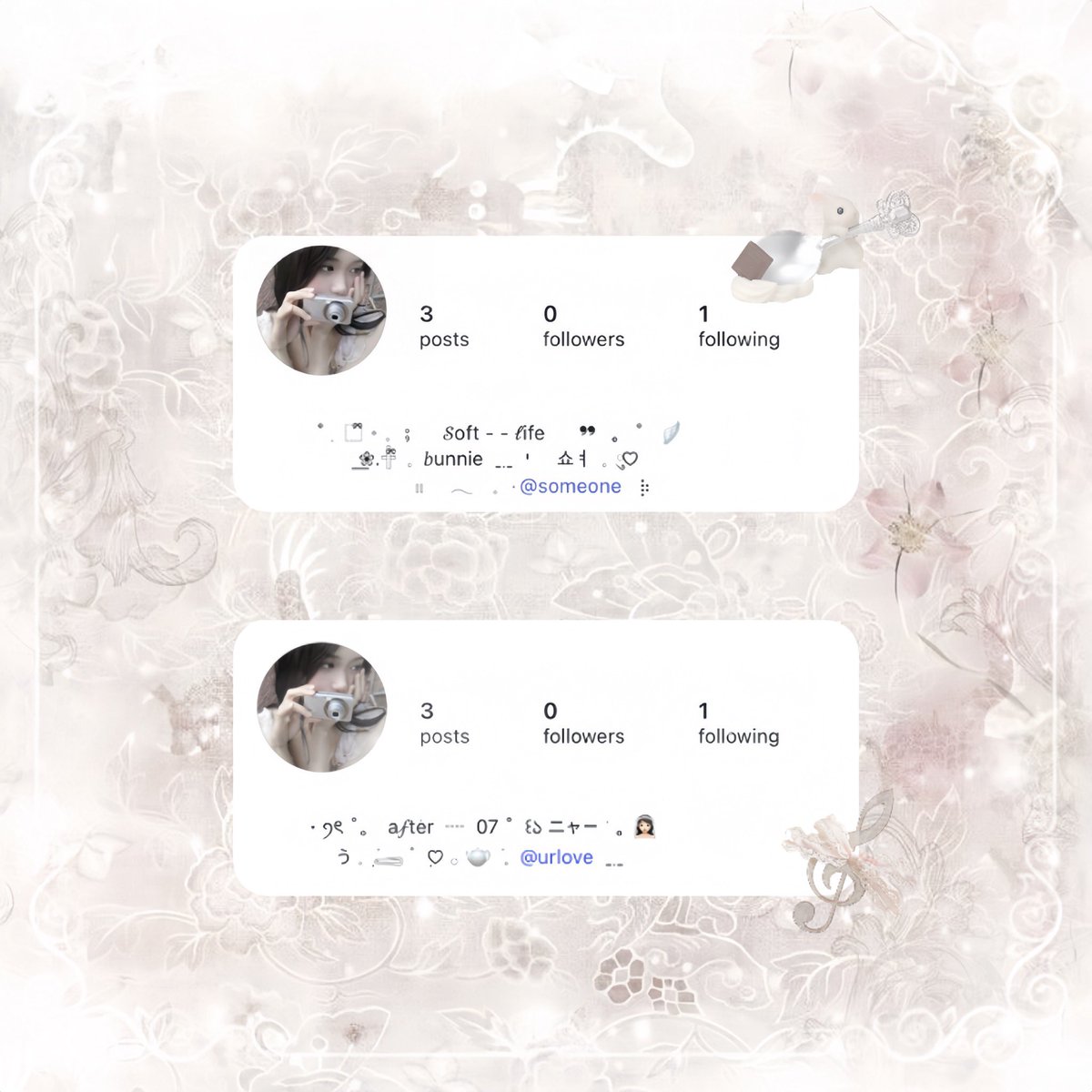 ⠀⠀
⠀⠀⠀⠀ 𓈒 ˚ ⁎   𓂃⠀  ྀི⠀𝒻ree ✿ bio ⠀⸐᜔݁♡༷𓈒݁ ༷ۦ
⠀⠀ ⠀﹎   ݁  ୨୧ f♡llow <a href="/simfeur/">𝓁attly 𓂂 𝒞olie</a>  ͙⠀rt &amp; mention ｡
⠀⠀
⠀⠀ ⠀⠀⠀⠀ ⠀⠀⠀- - - ꒰ ୨୧ ꒱ - - -
        ⠀⠀  #freef0rm #everythingf0rm 
 ⠀ ⠀⠀#ซิมโบล #ฟอร์มไบโอไอจี #ไบโอไอจี