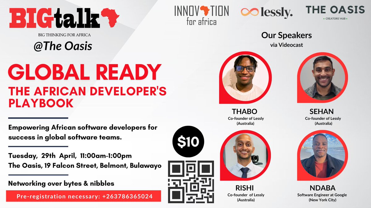 Calling all software developers! Join BIGtalk for insights from the team behind "lessly" and Google developer Ndaba Ndebele on best practices for African devs in global teams.
#Bigtalk #innovationforafrica #bigthinkingforafrica