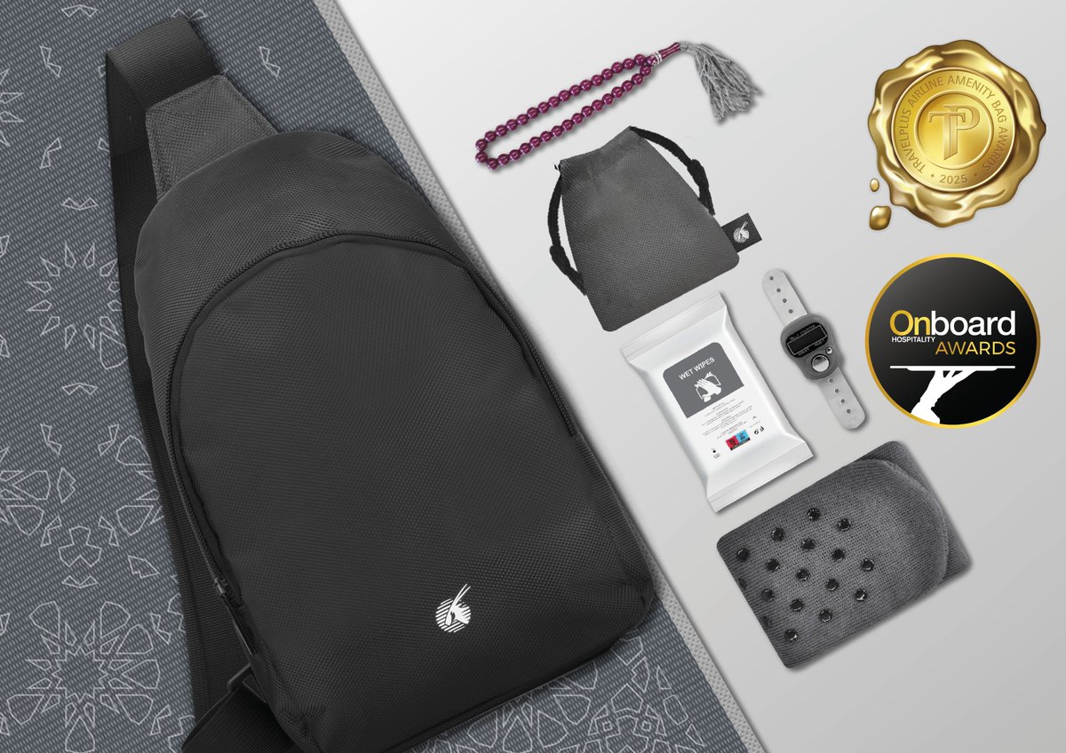 KaelisWorld's tweet photo. Honoured to see the @qatarairways Hajj Amenity Kit, designed by Kaelis, recognised at this year’s WTCE with two meaningful awards. 🕌✈️

🏆 Best Wellness Kit – #TravelPlus Awards

🎖️ Highly Commended for Onboard Wellbeing – @OBHMagazine Awards

#Kaelis https://t.co/vyi6YkbCjx