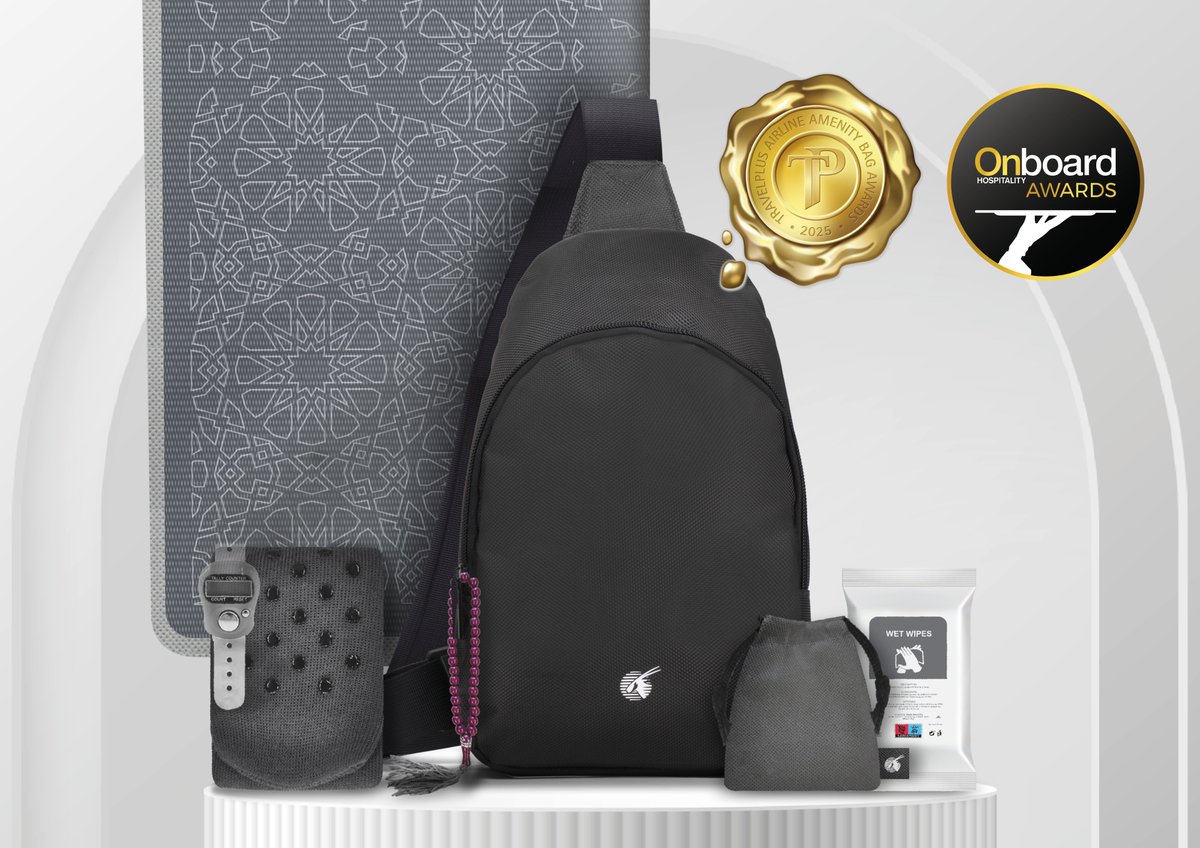 KaelisWorld's tweet photo. Honoured to see the @qatarairways Hajj Amenity Kit, designed by Kaelis, recognised at this year’s WTCE with two meaningful awards. 🕌✈️

🏆 Best Wellness Kit – #TravelPlus Awards

🎖️ Highly Commended for Onboard Wellbeing – @OBHMagazine Awards

#Kaelis https://t.co/vyi6YkbCjx