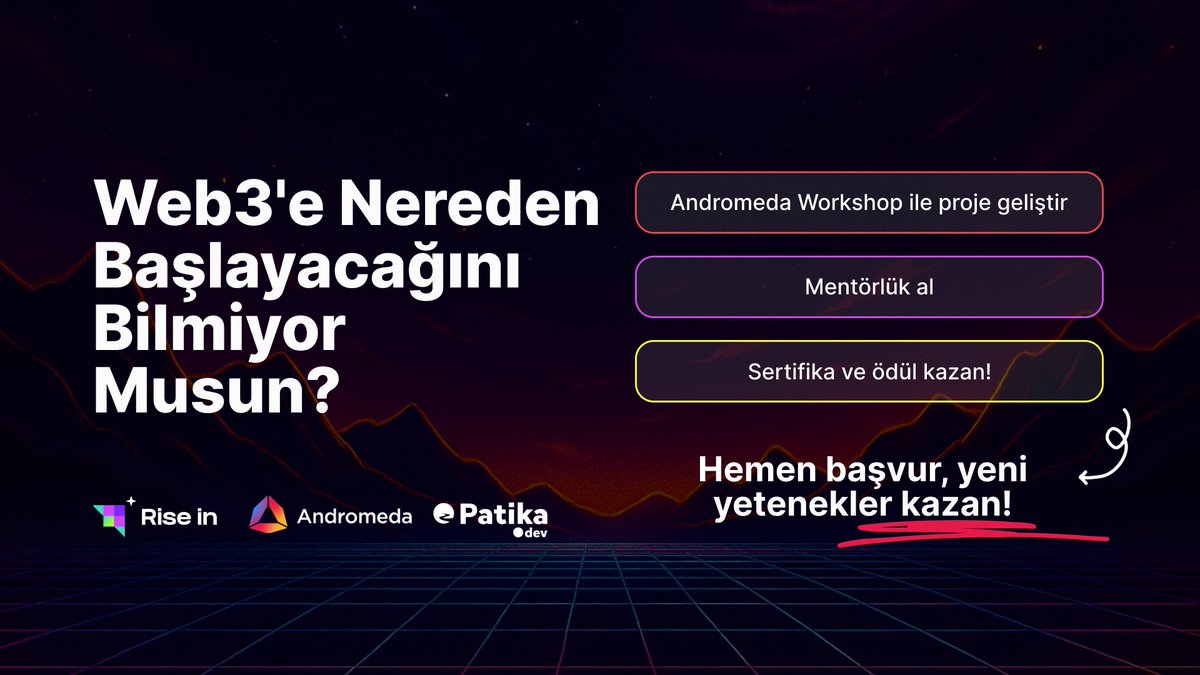 Başvurular için son 2 gün!!! 🙀

Web3, kullanıcıların söz sahibi olduğu yeni internet.
Merkeziyetsiz, açık kaynak, herkes için ulaşılabilir.

👉 Hemen başvur: risein.com/bootcamps/andr…

<a href="/AndromedaProt/">Andromeda</a> Workshop’ta:
✅ Web3 ve dApp temellerini öğren
✅ 1 haftada kendi projenle tanış
