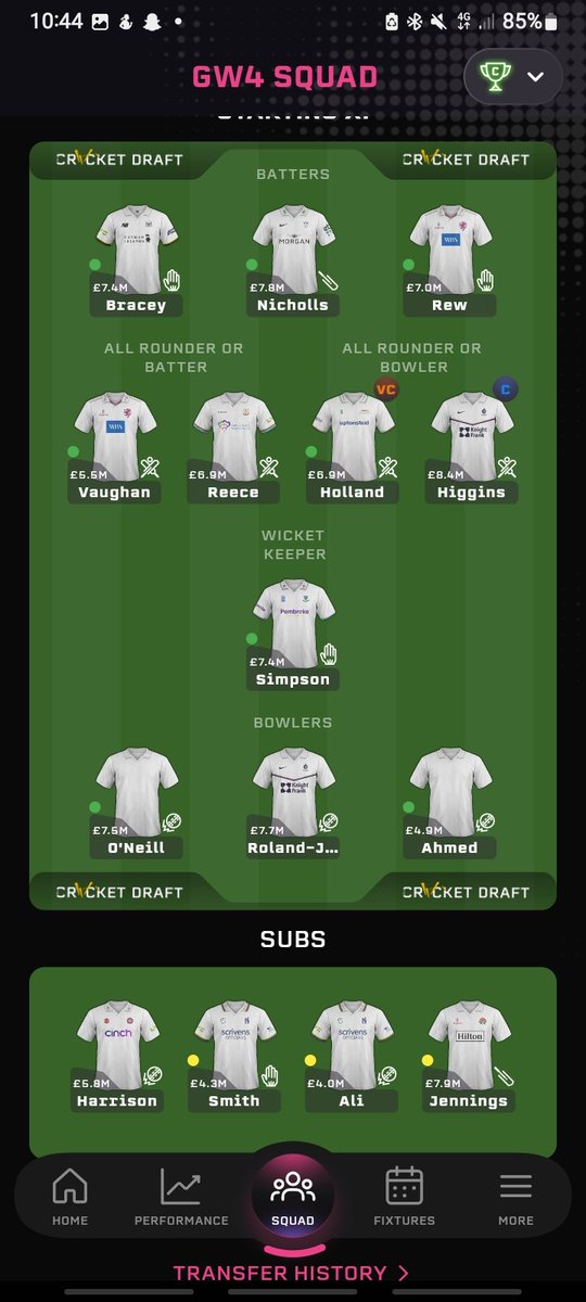 LozzaFPL's tweet photo. GW4 Of the @thecricketdraft 
Preparation for this week was crucial.
Happy with my transfers,
Jewell ➡️ Nicholls 
Dawson ➡️ Higgins(C)
Evison ➡️ Simpson
Cook ➡️ O'Neill
Weak Durham attack, I feel 🇳🇿 Nicholls will feast.
#countychamp #countycricket https://t.co/Cw46EOOFFI