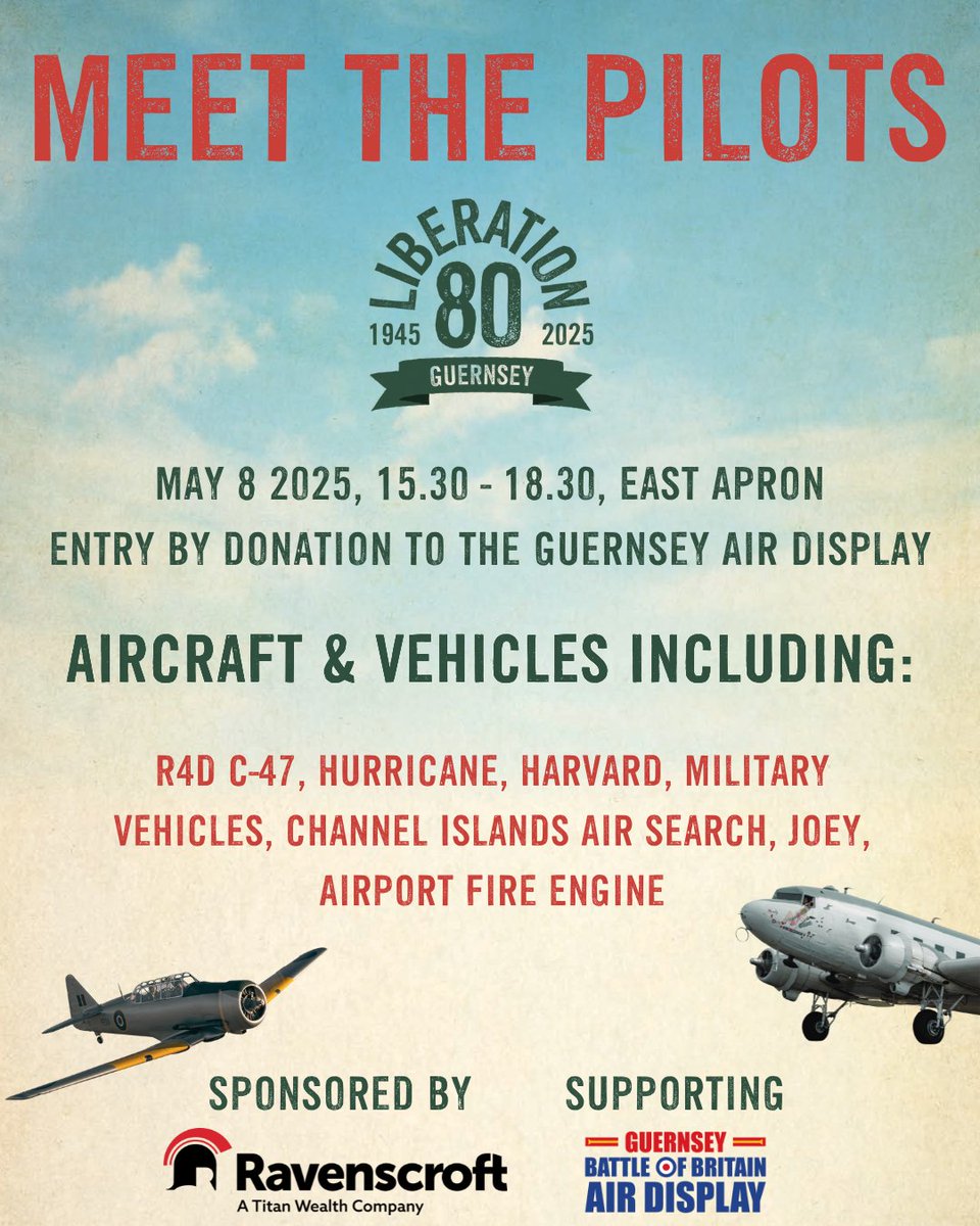 Save the date! ✈️

This open event on 8 May from 15:30 to 18:30 is a rare opportunity to speak with the pilots and get up close to the aircraft featured in the Liberation celebrations.

#LibDay80 #MeetThePilots #Community
