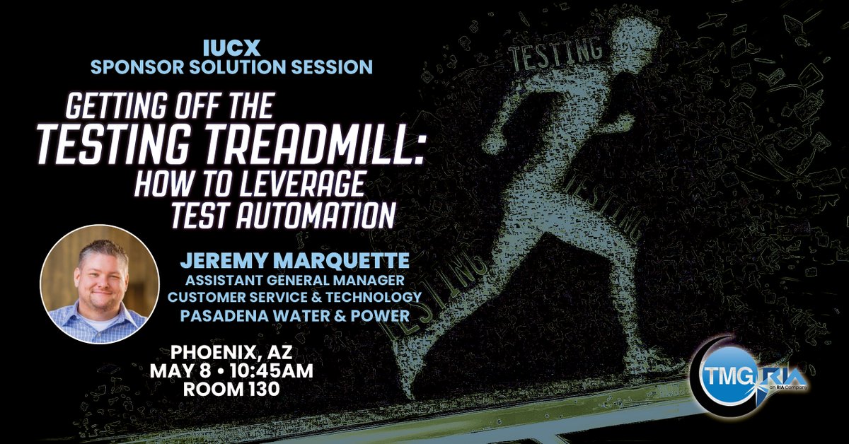 Join us at Innovate Utility CX in Phoenix, AZ! Mark your calendar for our session on Thursday, May 8th, at 10:45, in Room 130, "Getting Off the Testing Treadmill: How to Leverage Test Automation." 
Secure your spot: hubs.la/Q03jWb1-0