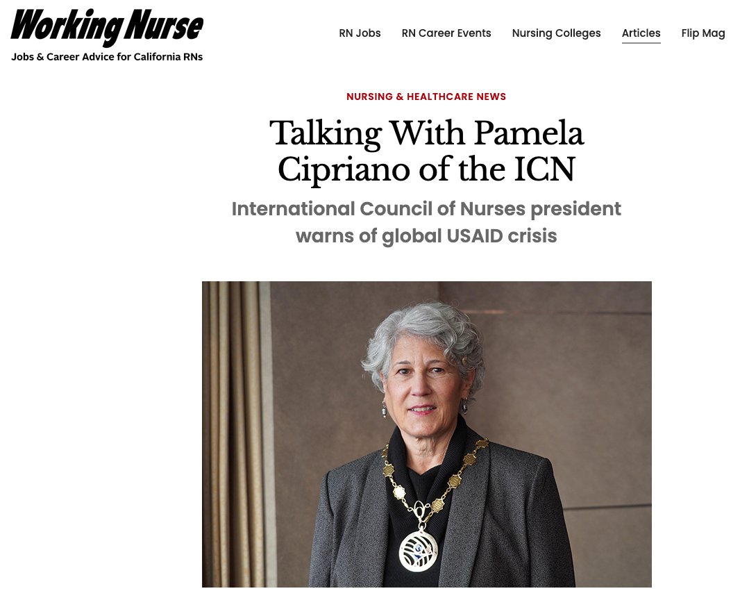 ICN (@icnurses) on Twitter photo In a <a href="/WorkingNurse/">Working Nurse</a> magazine interview, ICN President <a href="/PamCiprianoRN/">PamCipriano</a> discussed reports of severe #nursing impacts following #USAID cuts and called on #US leaders to restore #humanitarian & #health commitments for the good and health of all. Read more: bit.ly/3GjBXKb In a <a href="/WorkingNurse/">Working Nurse</a> magazine interview, ICN President <a href="/PamCiprianoRN/">PamCipriano</a> discussed reports of severe #nursing impacts following #USAID cuts and called on #US leaders to restore #humanitarian & #health commitments for the good and health of all. Read more: bit.ly/3GjBXKb