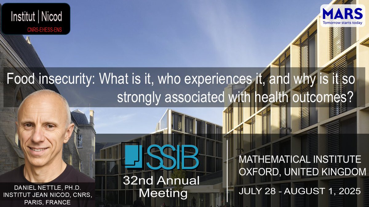 SSIB (@ssibsociety) on Twitter photo <a href="/nett93602/">Daniel Nettle</a> will be a <a href="/MarsGlobal/">Mars, Incorporated</a> speaker at the 32nd Annual <a href="/SSIBsociety/">SSIB</a> Meeting!
🗓️July 28–August 1, 2025
📍Mathematical Institute, Oxford, UK.
Register now at ssib.org/2025/registrat… and join in on the fun! <a href="/nett93602/">Daniel Nettle</a> will be a <a href="/MarsGlobal/">Mars, Incorporated</a> speaker at the 32nd Annual <a href="/SSIBsociety/">SSIB</a> Meeting!
🗓️July 28–August 1, 2025
📍Mathematical Institute, Oxford, UK.
Register now at ssib.org/2025/registrat… and join in on the fun!