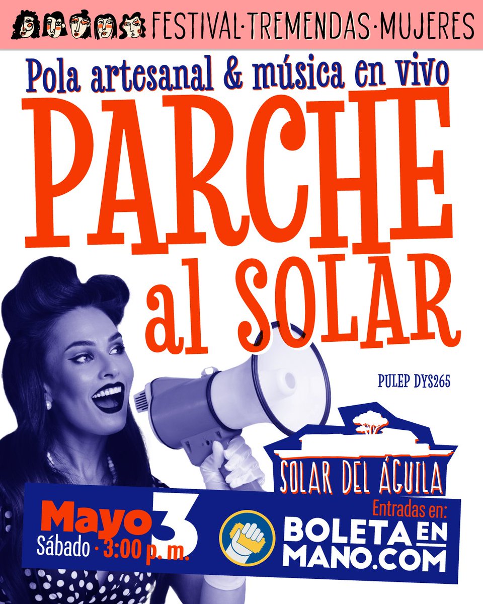 Parche al solar regresa este sábado 3 de mayo de 3:00 p. m. a 9:00 p. m. Disfruta la oferta de pola artesanal, gastronomía y música en vivo. 🍻

🎟️Compra ya tu entrada en boletaenmano.com, esta incluye un vaso cervecero con el que podrás reclamar una (1) cañita de cerveza.