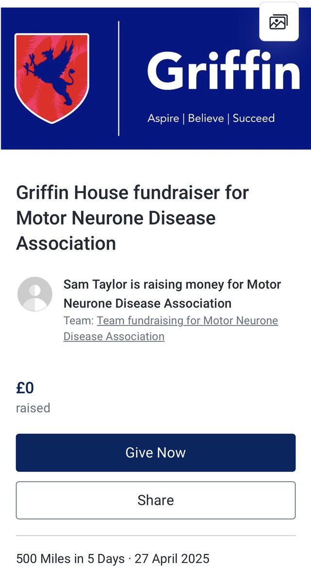 🔴 Griffin Charity Week 🔴

If you would like to support Griffin students, please donate using our just giving page, using the link: 

justgiving.com/page/griffinho…

Thank you for your support!!
<a href="/nailseaschool/">Nailsea School</a> <a href="/mndassoc/">MND Association</a>