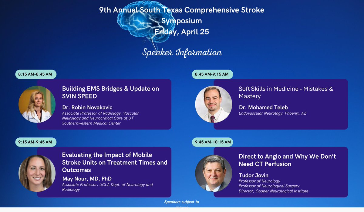 Ameer E. Hassan (@ameerehassan) on Twitter photo 🚨Our Annual Stroke Symposium just kicked off!
Day 1 is packed with everything ischemic stroke, starting NOW with <a href="/uclahealthmsu/">May Nour, MD, PHD, FSVIN</a> from UCLA discussing Mobile Stroke Units and prehospital care innovations.
May is #StrokeAwarenessMonth join us live & be part of the conversation!🧠 🚨Our Annual Stroke Symposium just kicked off!
Day 1 is packed with everything ischemic stroke, starting NOW with <a href="/uclahealthmsu/">May Nour, MD, PHD, FSVIN</a> from UCLA discussing Mobile Stroke Units and prehospital care innovations.
May is #StrokeAwarenessMonth join us live & be part of the conversation!🧠