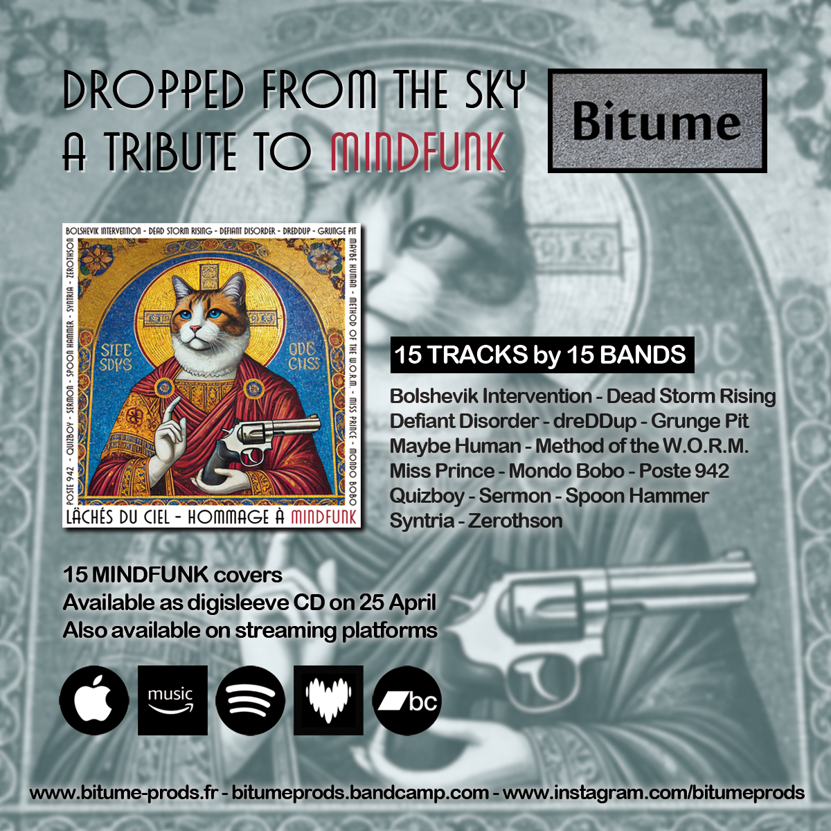 "Dropped From The Sky", the tribute to the band MINDFUNK [Grunge/Stoner/Fusion - 90's], is now available on digisleeve CD and digital on bandcamp and on streaming platforms.
bitumeprods.bandcamp.com
kasurl.com/3cfEU
15 covers of this cult 90's band 
<a href="/mindfunk_music/">Mind Funk Music</a>