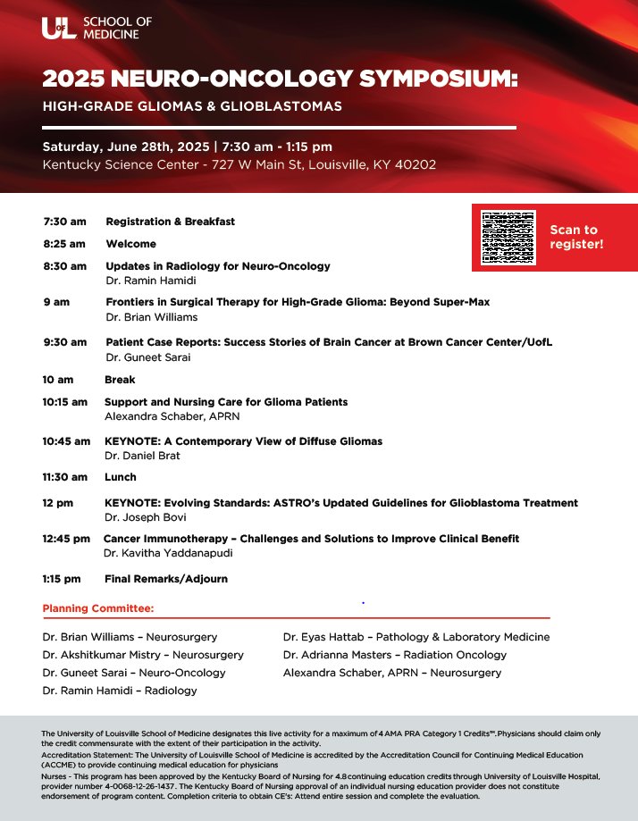 UofL Neurosurgery (@uoflneurosurg) on Twitter photo REGISTER NOW for our Neuro-Oncology Symposium on June 28 at <a href="/KYScience/">Kentucky Science Center</a>. This year, we are partnering with <a href="/l_pathology/">UofLPathology</a>, <a href="/UofLRadiology/">Louisville Radiology</a> & <a href="/UofLRadOnc/">UofLRadiationOncology</a> for a full day focused on high-grade gliomas & glioblastomas.
Register: bit.ly/2025-Neuro-Oncā¦ā
<a href="/uofl/">University of Louisville</a> @uoflhealth <a href="/JNeurooncol/">Journal of Neuro-Oncology</a> REGISTER NOW for our Neuro-Oncology Symposium on June 28 at <a href="/KYScience/">Kentucky Science Center</a>. This year, we are partnering with <a href="/l_pathology/">UofLPathology</a>, <a href="/UofLRadiology/">Louisville Radiology</a> & <a href="/UofLRadOnc/">UofLRadiationOncology</a> for a full day focused on high-grade gliomas & glioblastomas.
Register: bit.ly/2025-Neuro-Oncā¦ā
<a href="/uofl/">University of Louisville</a> @uoflhealth <a href="/JNeurooncol/">Journal of Neuro-Oncology</a>