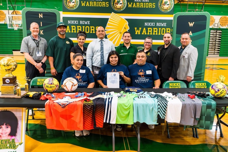 Rowe006's tweet photo. Congratulations to Sheyla Aguilar from Nikki Rowe High School on signing her letter of intent to play soccer at Texas Southmost College! Wishing you all the best as you take this next step in your athletic and academic journey! ⚽️ #WarriorPride #CollegeBound #RoweHS https://t.co/F0WcCVa6Qr