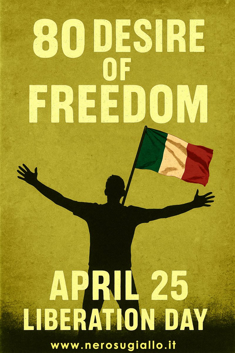 📅 April 25th. 80 Craving for Freedom.
👉 Read it. Feel it. Share it.
Because today, more than ever, Freedom needs a voice.
#April25 #LiberationDay #Freedom #Resistance #80CravingForFreedom #Festadellaliberazione #Partisans #Democracy #blackonyellow
nerosugiallo.it/en/2025/04/25/…