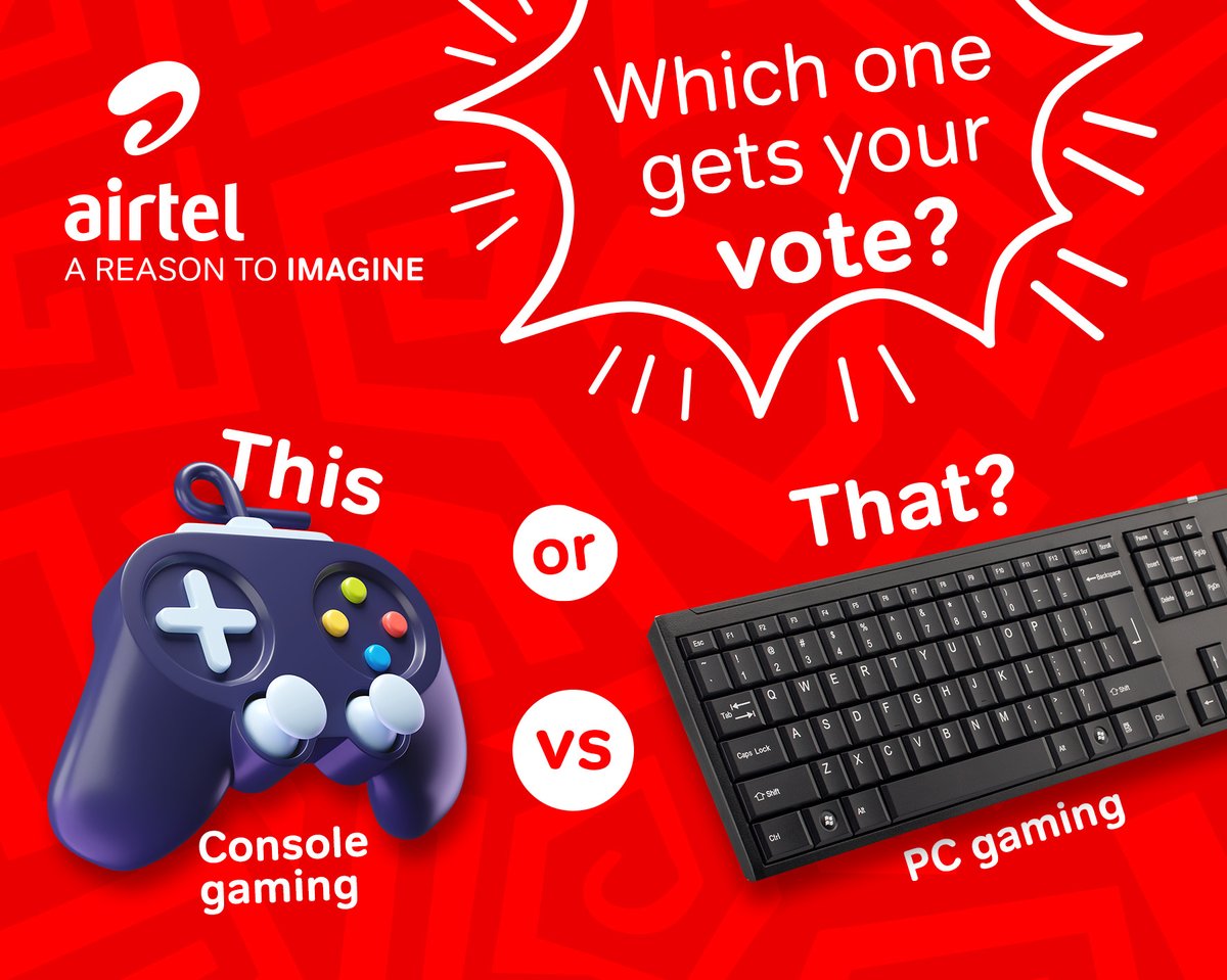 Airtel_Zambia's tweet photo. The ultimate debate! Which one gets your vote for the best gaming experience?
#ConsoleVsPC https://t.co/cT2NdZAQDP