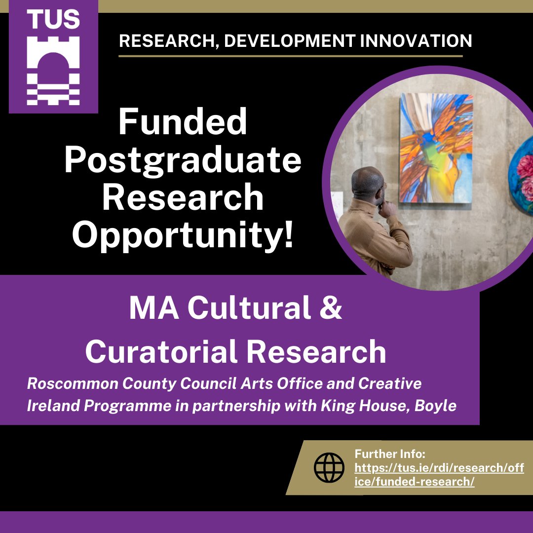 TUS - Research, Development & Innovation (@tus_rdi) on Twitter photo 🎓Funded Research Opportunity <a href="/TUS_ie/">Technological University of the Shannon</a>🌟
Immerse yourself in a dynamic cultural setting within Roscommon, where the Arts Office plays a central role in running & supporting diverse arts events and initiatives throughout the county..
Info - lnkd.in/emT_9Cbh
<a href="/LSADatTUS/">Limerick School of Art and Design, TUS</a> 🎓Funded Research Opportunity <a href="/TUS_ie/">Technological University of the Shannon</a>🌟
Immerse yourself in a dynamic cultural setting within Roscommon, where the Arts Office plays a central role in running & supporting diverse arts events and initiatives throughout the county..
Info - lnkd.in/emT_9Cbh
<a href="/LSADatTUS/">Limerick School of Art and Design, TUS</a>