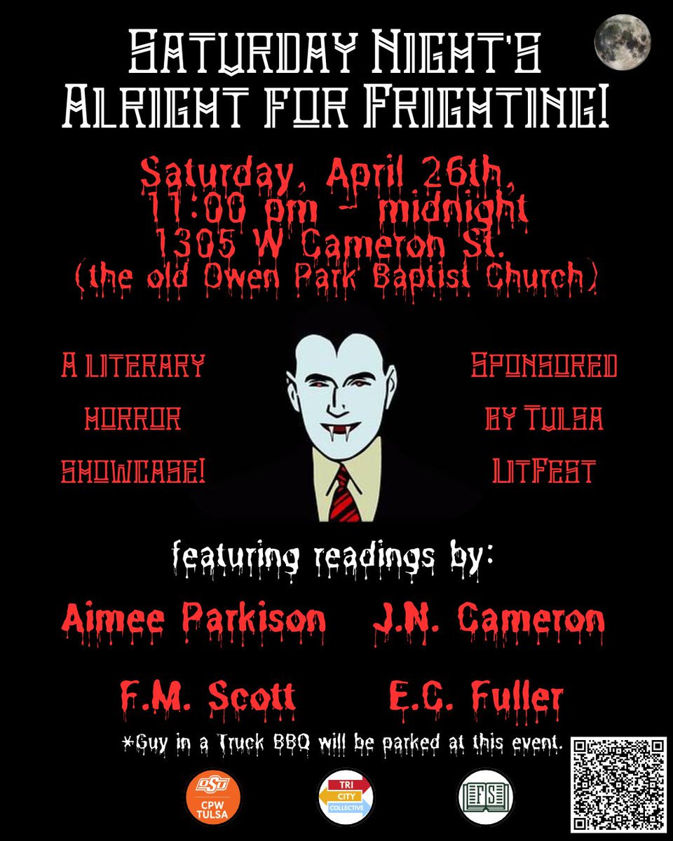 Aimee Parkison (@aimeeparkison) on Twitter photo I'm reading feminist #horror #fiction at Tulsa Lit Fest "Saturday Nights Alright for Frighting!" Sat. April 26 11PM-Midnight Free Event! <a href="/OSUCWA/">OSU Creative Writers Association</a> <a href="/FCtwo/">Fiction Collective 2</a> #WritingCommunity
eventbrite.com/e/131488840962… I'm reading feminist #horror #fiction at Tulsa Lit Fest "Saturday Nights Alright for Frighting!" Sat. April 26 11PM-Midnight Free Event! <a href="/OSUCWA/">OSU Creative Writers Association</a> <a href="/FCtwo/">Fiction Collective 2</a> #WritingCommunity
eventbrite.com/e/131488840962…