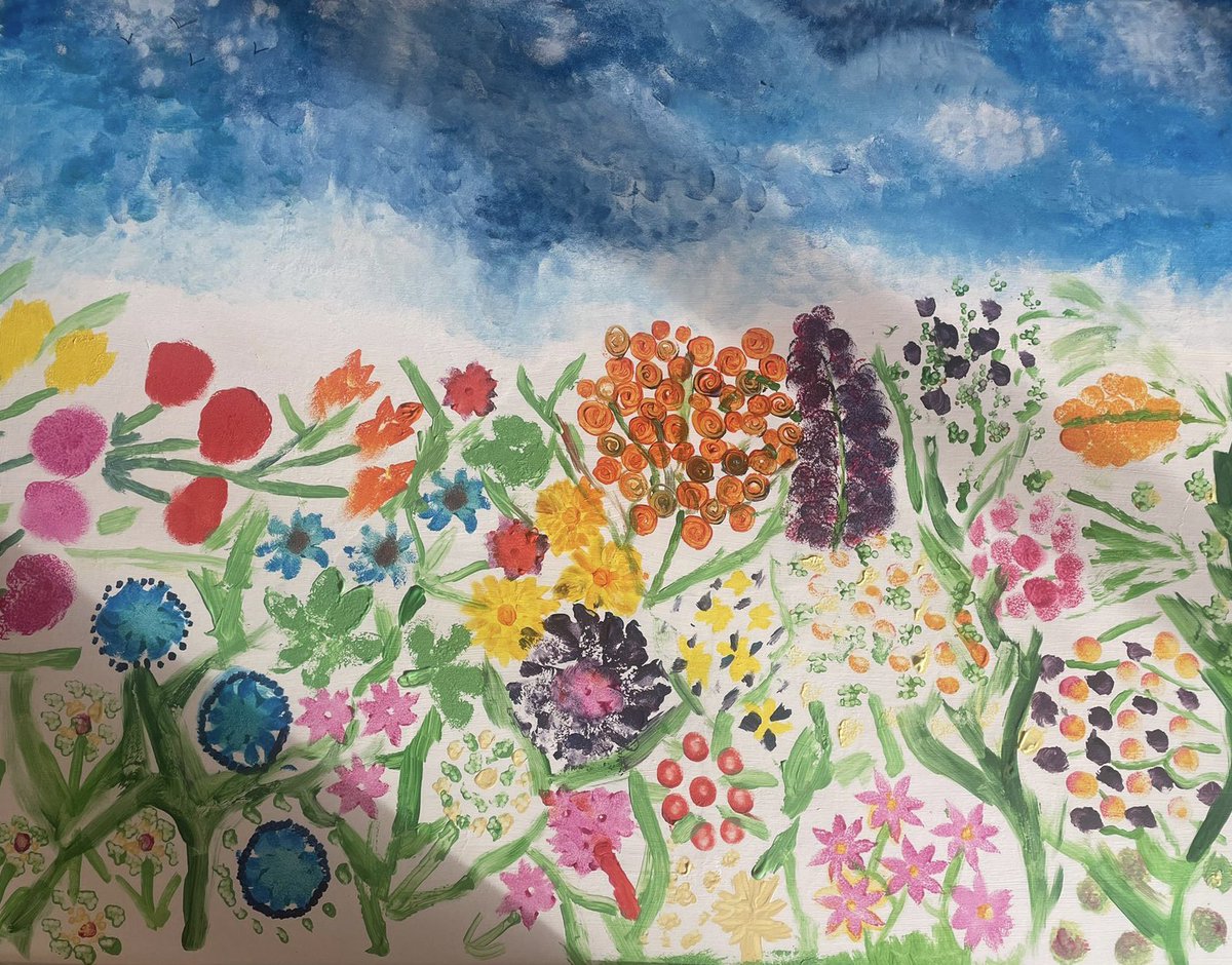 LifeAtStNon's tweet image. The painting below was created by our service users to brighten up the walls on our ward. 
One service user titled the painting: 
“All things beautiful” 🌻🌷☀️