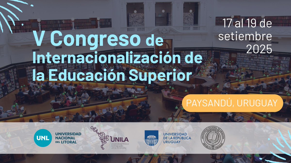 Udelaruy's tweet image. 🌎 V Congreso de Internacionalización de la Educación Superior

🗓️ 17 al 19 de setiembre en #Paysandú

📝 Envío de resúmenes: Hasta el 19 de mayo

🤝 Organizan: #Udelar, @unila, @UNLitoral y @una_py

ℹ️ Toda la info en: fvet.edu.uy/v-congreso-de-…