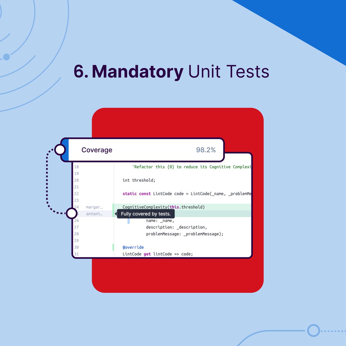 SonarSource's tweet image. ✅ All companies should have a high bar for #CodeCoverage — comprehensive unit tests on AI-written code, and continuous execution of the tests, is a must!