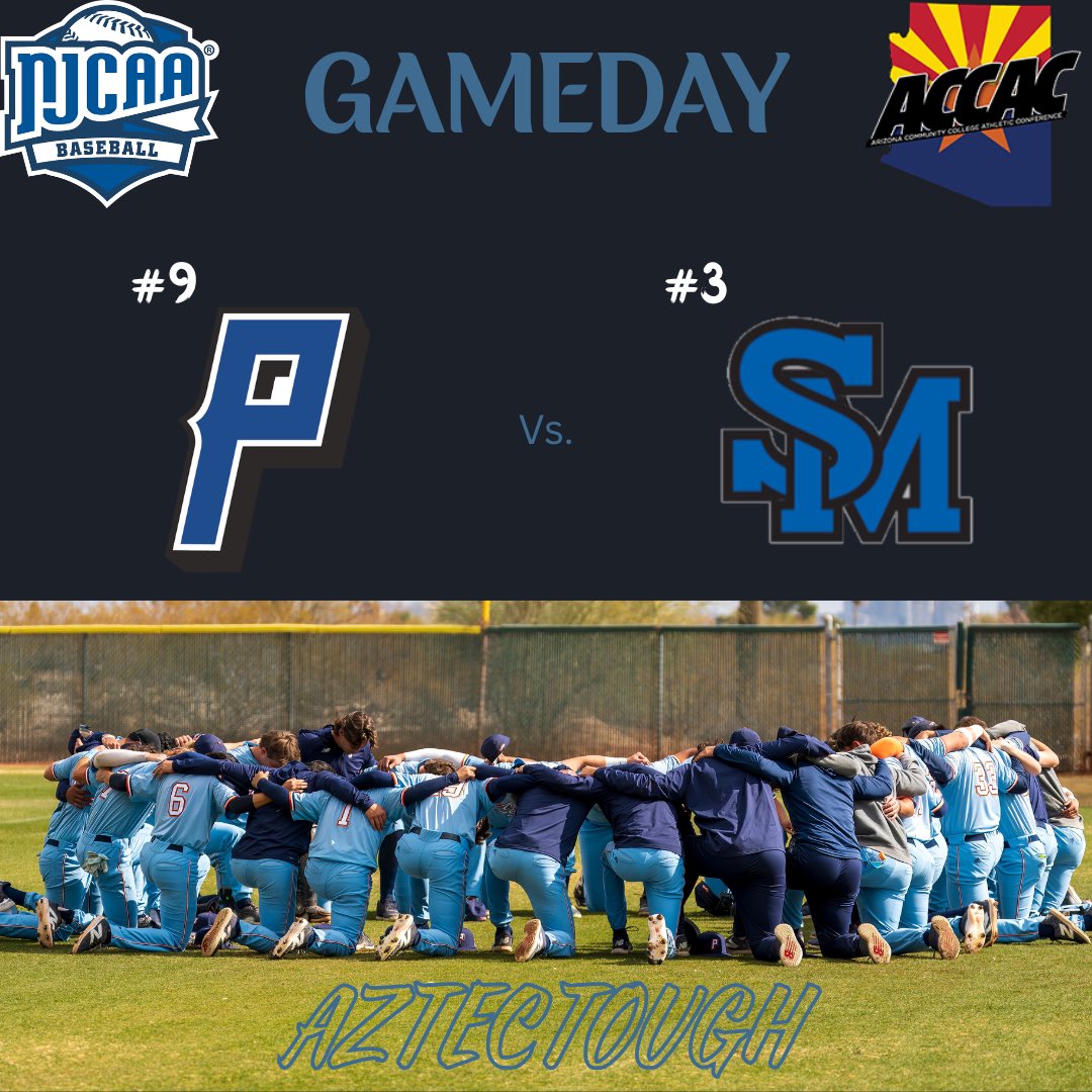 GAMETIME!!!! (9) Aztecs <a href="/BaseballPima/">Pima Baseball</a> (43-11, 27-11 in ACCAC) is back at the West Campus Aztec Field TODAY for a matchup against (3) South Mountain CC (40-14, 32-6). First pitch at 12:00pm.

Live stream w/<a href="/sirk_ryan/">Ryan Sirk</a> on the call:

youtube.com/live/Zft6ZhkG_…

#PimaBaseball #AztecTOUGH