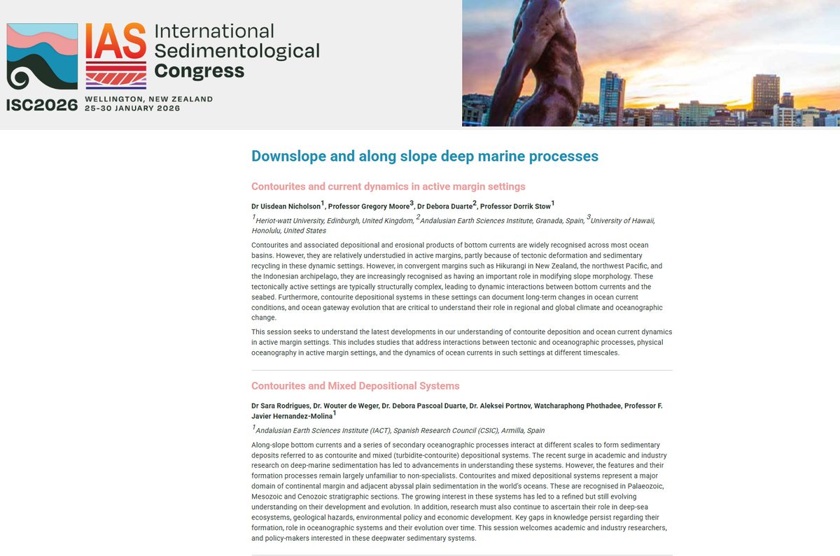 Still time to apply to our session on #contourites in #activemargins (or a more generic 'sister' proposal on contourites) at the upcoming ISC conference in New Zealand. Deadline on the 16th of May! See the links below...

confer.co.nz/isc2026/downsl…

confer.co.nz/isc2026/call-f…