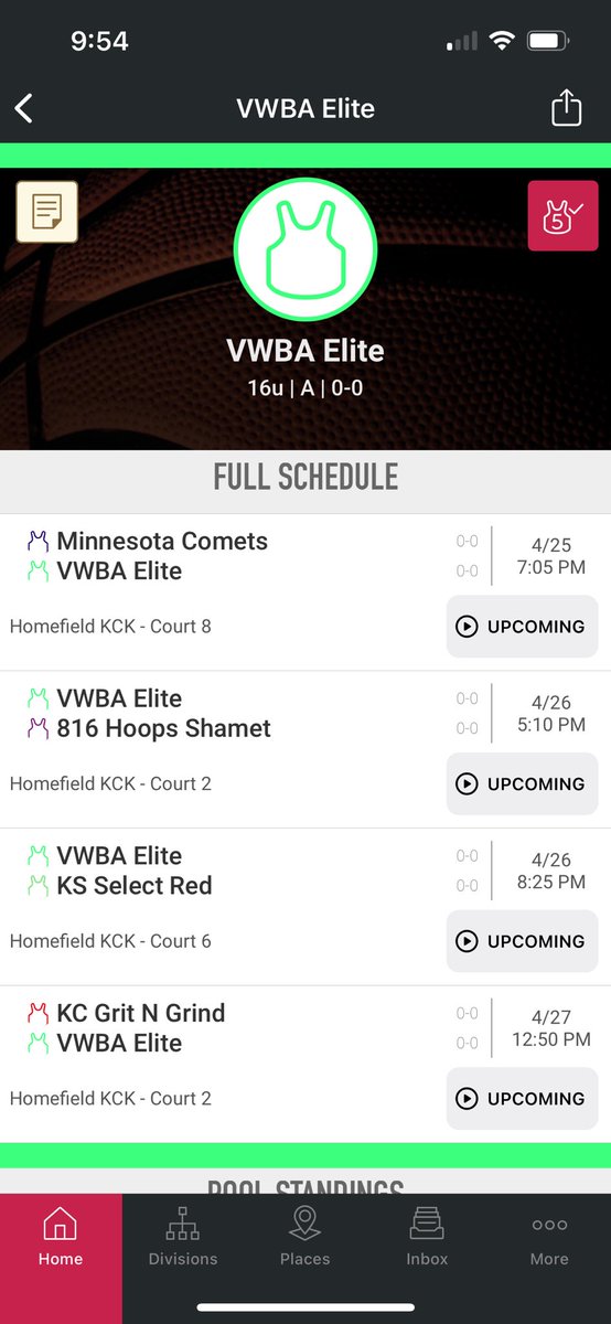 Schedule for <a href="/VWBAelite/">VWBA Elite</a> 16U this weekend at Homefield KC <a href="/RL_Hoops/">RecruitLook Hoops</a>