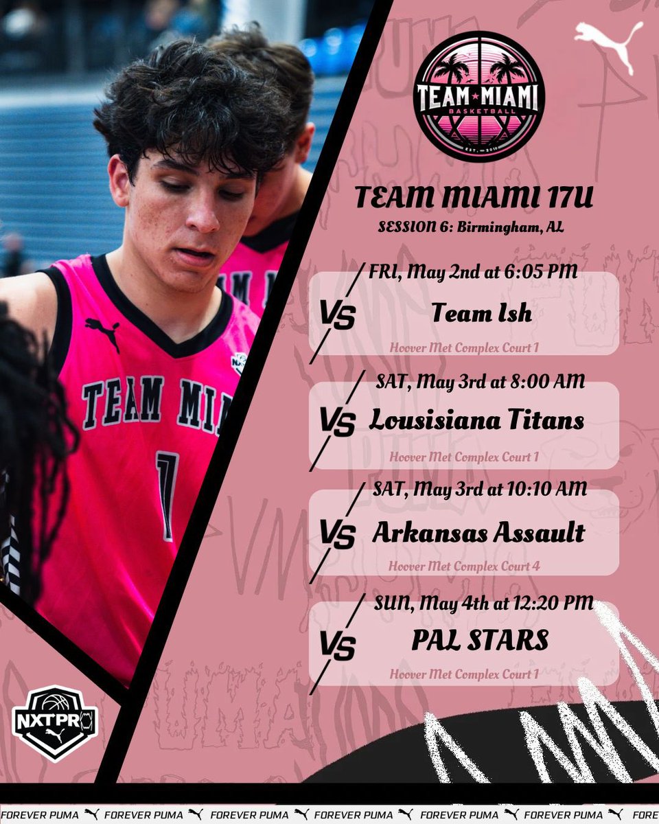 Alec Arnholt (@alldayalec) on Twitter photo Schedule for our Session 6 in Birmingham, Alabama Next Weekend!
<a href="/TeamMiamiAAU/">Team Miami</a> <a href="/PRO16League/">PRO16/NXTPRO League</a> <a href="/NxtProHoops/">NXTPRO Hoops</a> Schedule for our Session 6 in Birmingham, Alabama Next Weekend!
<a href="/TeamMiamiAAU/">Team Miami</a> <a href="/PRO16League/">PRO16/NXTPRO League</a> <a href="/NxtProHoops/">NXTPRO Hoops</a>