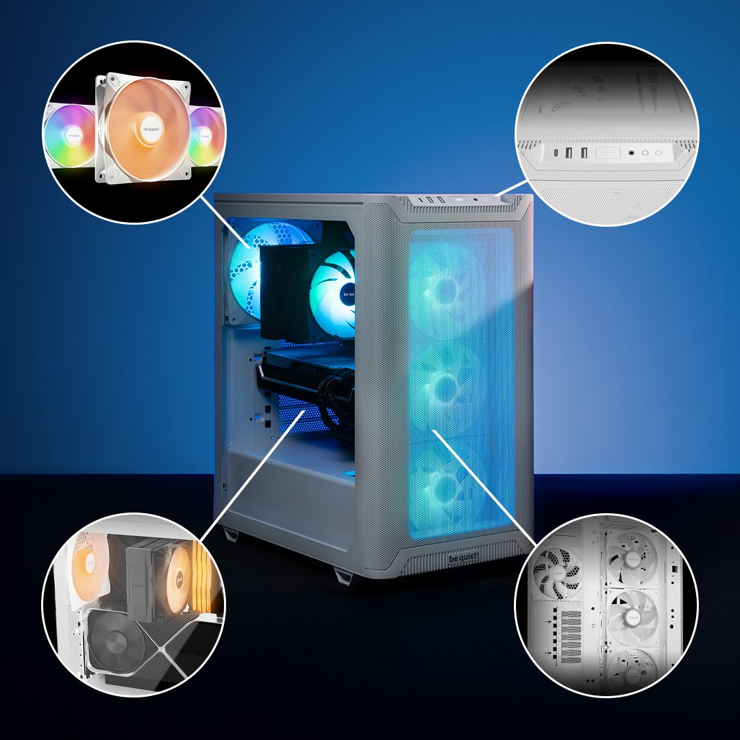 bequietofficial's tweet photo. The Pure Base 501 LX brings stunning Light Wings LX fans, high-performance cooling, and smart design. 

🌈 4x Light Wings LX PWM fans preinstalled
💪 Room for high-end GPUs
💧 Ready for 360mm radiators

Available in 🖤 black and 🤍 white.

#PureBase501LX #LightWingsLX #ARGBbuild https://t.co/rF1t8wF2Qr