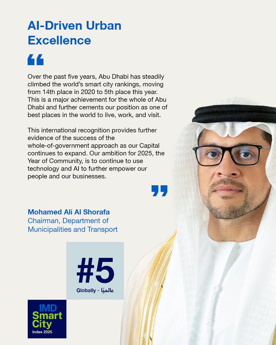 AbuDhabiDMT's tweet image. Abu Dhabi is shaping the future of urban living through AI-powered solutions, where innovation and sustainability create a vibrant, connected urban community.

#AbuDhabi #YearOfCommunity #SmartCityIndex #AIPoweredSolutions #Innovation #Sustainability #UrbanCommunity