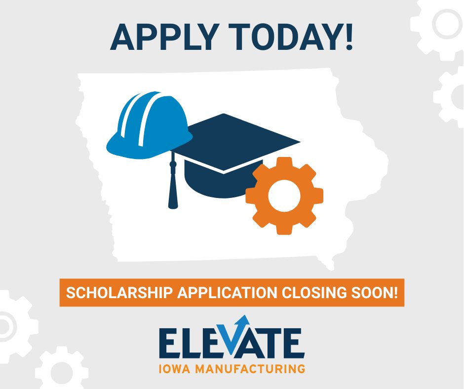 Elevate Iowa (@elevateia) on Twitter photo 🚨ONE WEEK LEFT!🚨 
The Elevate Scholarship deadline is May 2nd — don’t miss out!
We're awarding 15 $500 scholarships to seniors headed to an Iowa community college for advanced manufacturing.
👉 Know a student who qualifies?
📄 Apply here: bit.ly/3TW0ubi 🚨ONE WEEK LEFT!🚨 
The Elevate Scholarship deadline is May 2nd — don’t miss out!
We're awarding 15 $500 scholarships to seniors headed to an Iowa community college for advanced manufacturing.
👉 Know a student who qualifies?
📄 Apply here: bit.ly/3TW0ubi