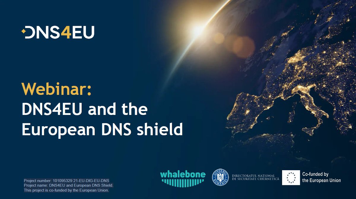 🤝 We invite you to join the webinar "Strengthening Telecom Security. The DNS4EU Project.", organised on the 30th of April 2025, between 13.00-14.00 CET. 

🗒🖊 Event registration: docs.google.com/forms/d/e/1FAI…

🔗 joindns4.eu

#HaDEA #DNS4EU #DNSC