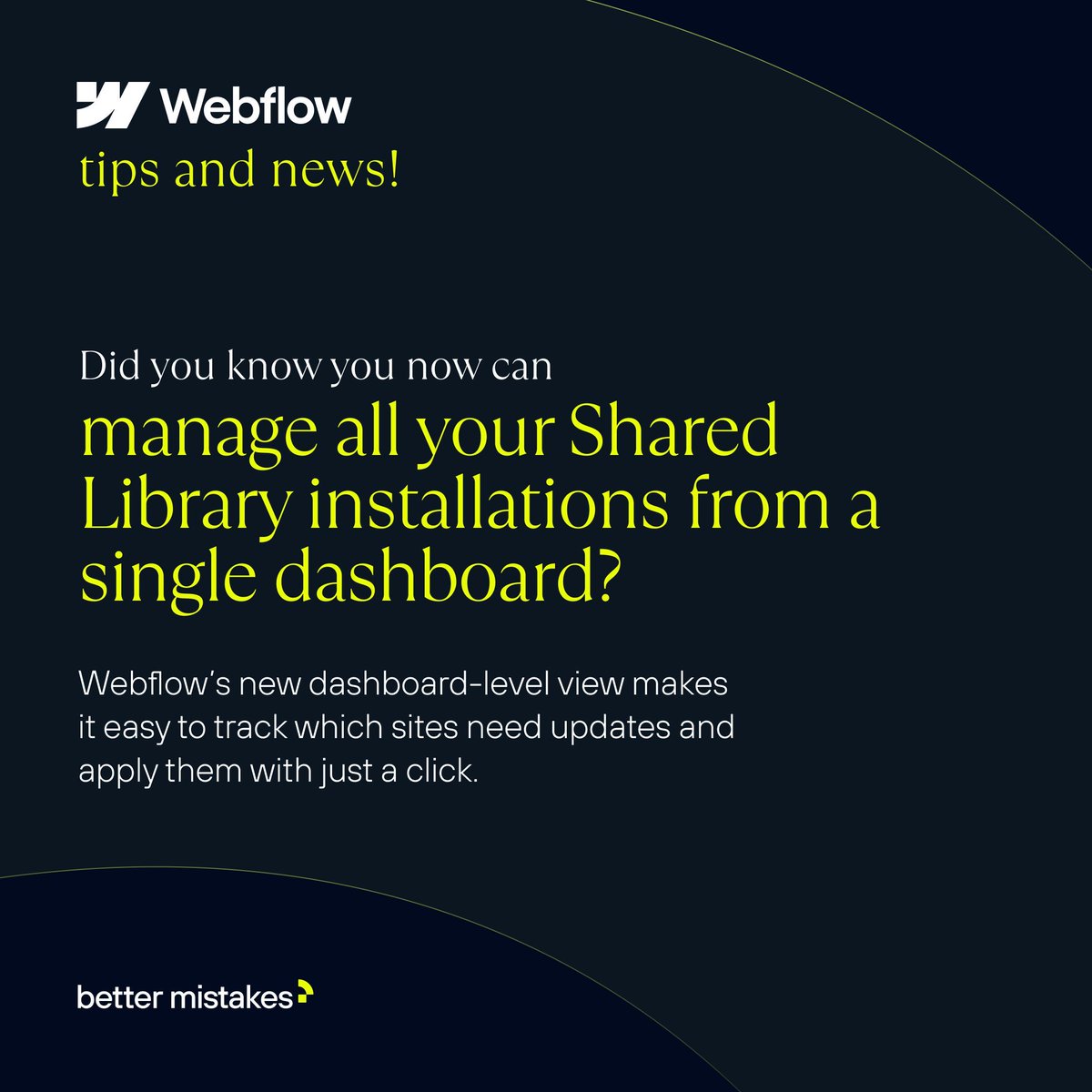 wemakebm's tweet image. 📚 New from Webflow: a dashboard view to manage Shared Libraries!

✅ Track out-of-date installs
✅ One-click updates
✅ Auto-install on new sites

🔗 webflow.com/updates/centra…

#webflow #sharedlibraries #designsystems #bettermistakes